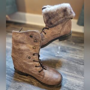 Old Navy Brown Fur-Trimmed Combat Boots